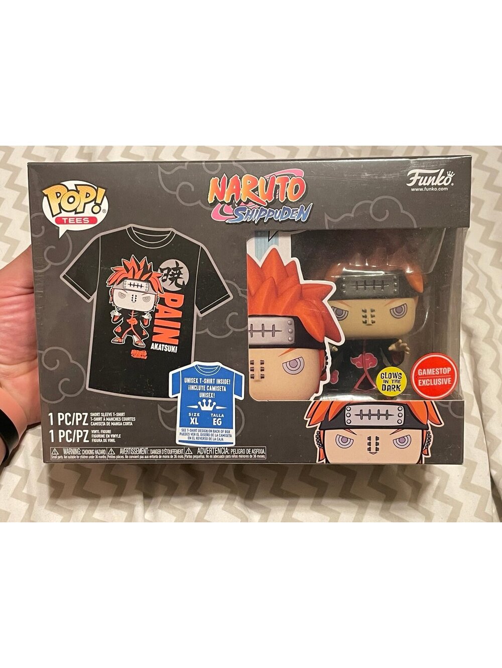Pain Funko Pop and Tee! Naruto Shippuden GITD GameStop Exclusive Size XL